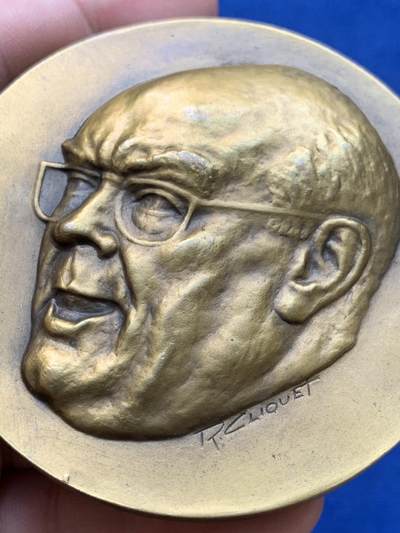 《竞宝斋》第420场 周日，周一，周二  3场连拍 （全场包邮） 1899-1972比利时1972年纪念欧洲一体化的奠基人保罗·亨利·斯巴克逝世大铜章，直径：69.8mm，重量：149.2克。