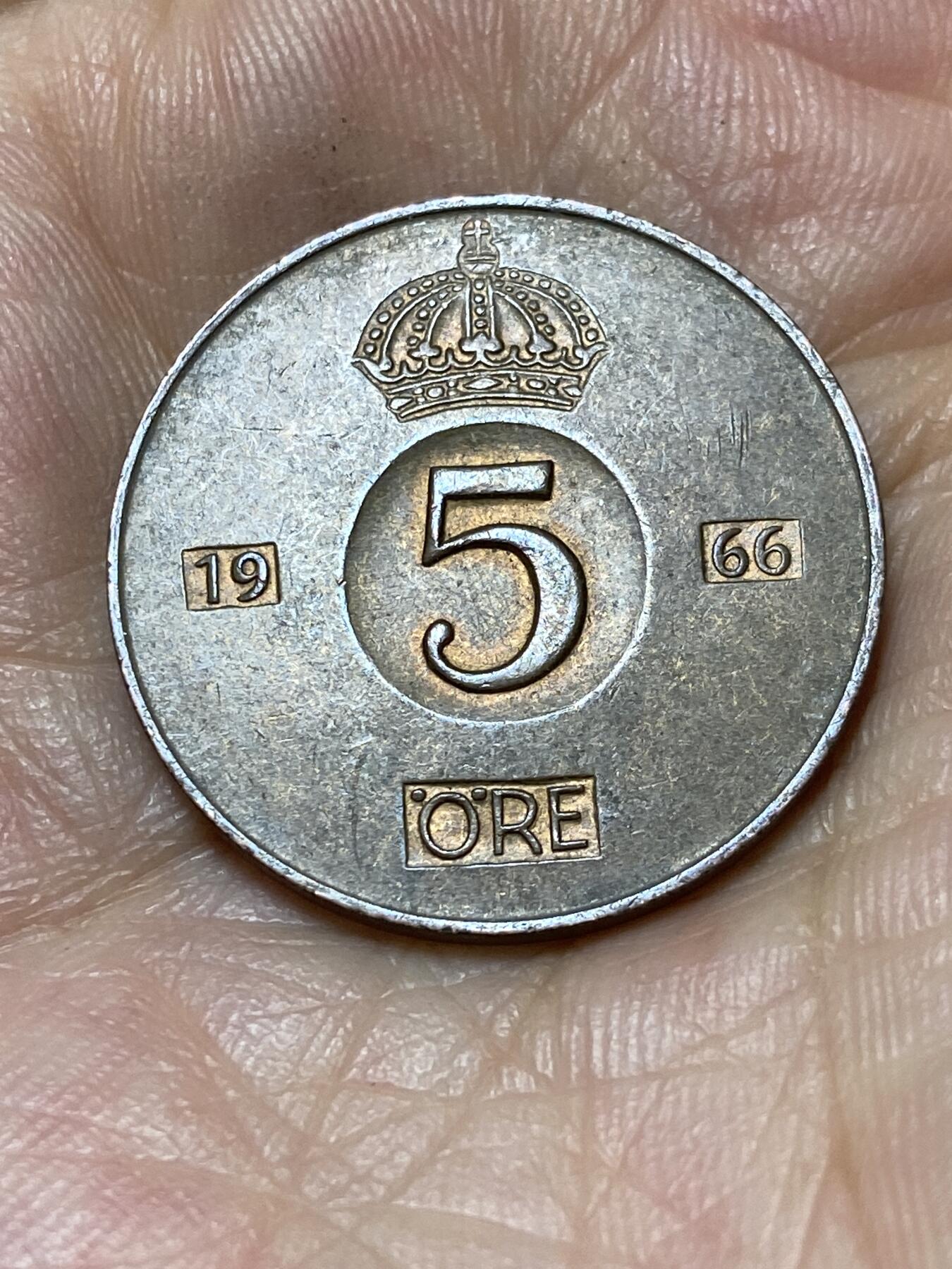 2025年第九十四场(总第一百二十场）外国好品散币(免佣金) 瑞典🇸🇪1966年5欧尔(古斯塔夫六世时期，第一版，后期U标)
