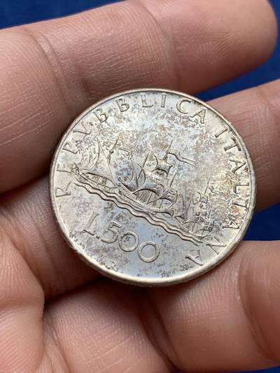 《竞宝斋》第420场 周日，周一，周二  3场连拍 （全场包邮） 意大利1967年帆船500里拉银币 原光