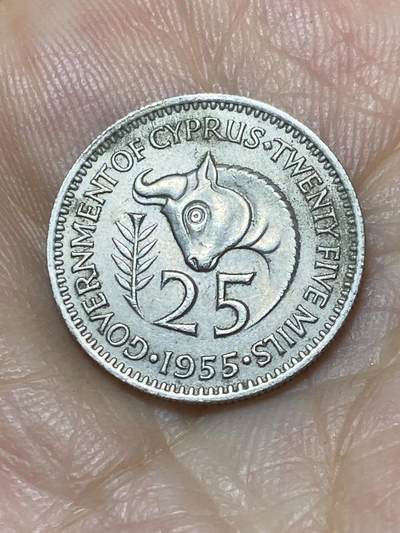 2025年第九十四场(总第一百二十场）外国好品散币(免佣金) - 少见好品–英属塞浦路斯1955单年份25米尔(伊丽莎白二世青年带冠)