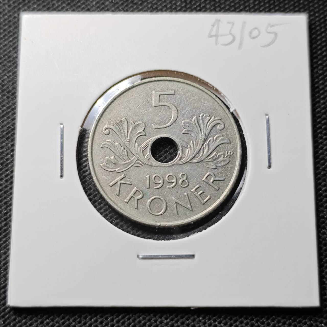 KK钱币收藏小铺 第343场 2月预留时间 周末发货 1998挪威5克朗 