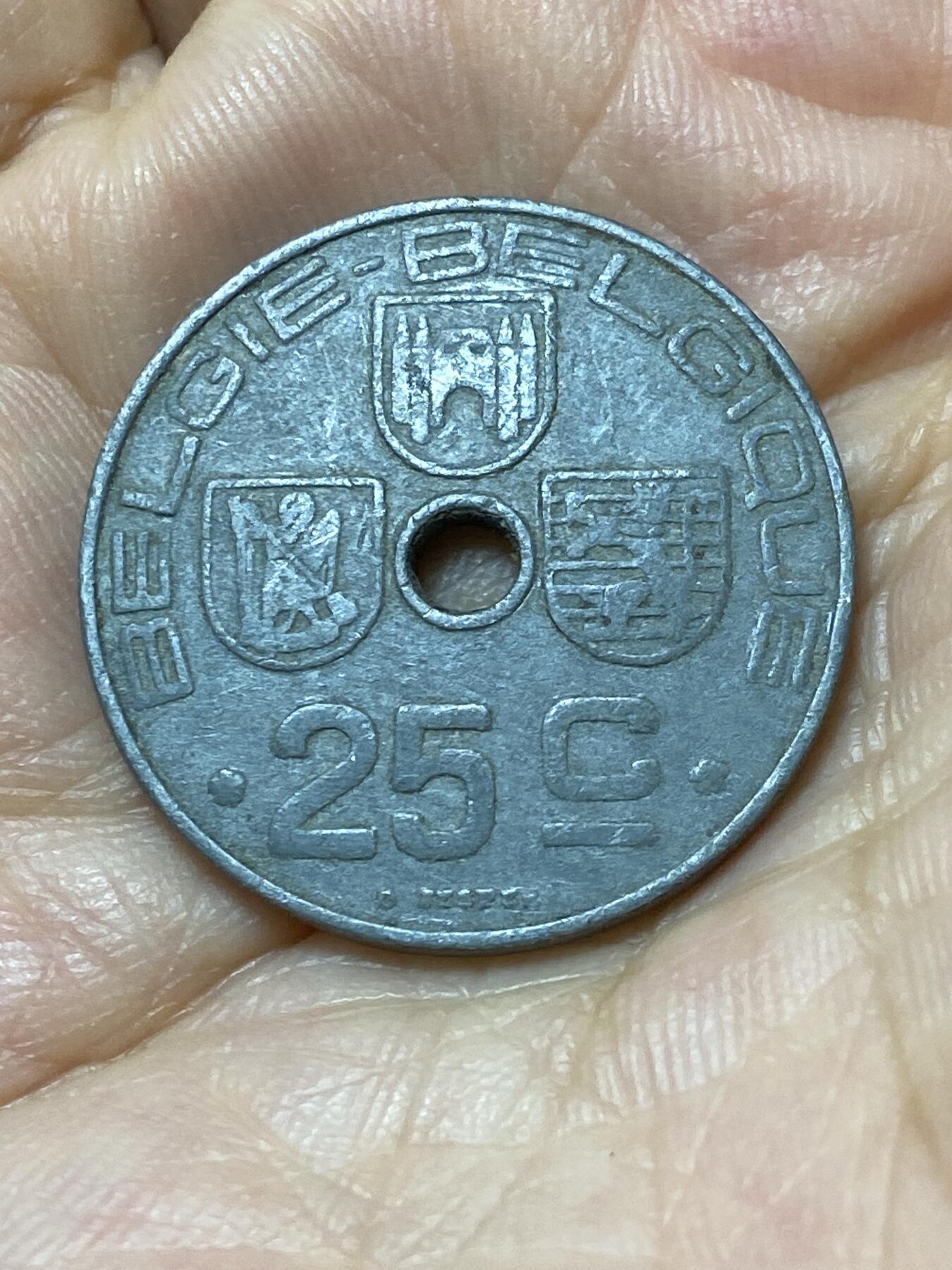 2025年第九十四场(总第一百二十场）外国好品散币(免佣金) 比利时🇧🇪1943年25分(利奥波德三世，荷语–法语版，二战德国占领时期)