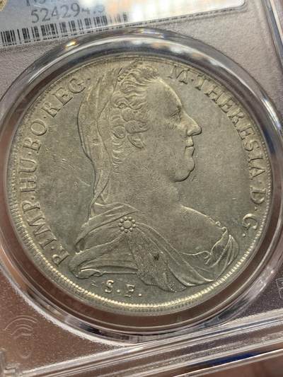 《竞宝斋》第420场 周日，周一，周二  3场连拍 （全场包邮） PCGS AU55分 1780年 神圣罗马帝国玛利亚特蕾莎女王 大奶妈1泰勒大银币 PC亚军分 封面广告币之一 威尼斯造币厂铸造 铸造时间1817-1833年 微镜面感 深打难得
