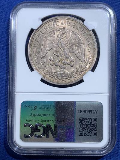 《竞宝斋》第420场 周日，周一，周二  3场连拍 （全场包邮） NGC MS63 墨西哥 1898年 1比索 直边鹰洋 银币 后铸版，双面均匀深色黄油彩。