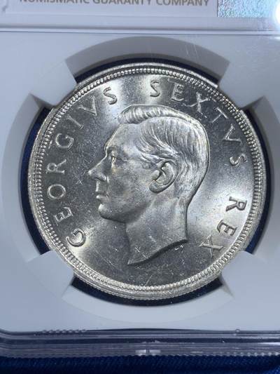 《竞宝斋》第420场 周日，周一，周二  3场连拍 （全场包邮） NGC MS63 英属南非1948年乔六跳羚5先令大银 早期高银版