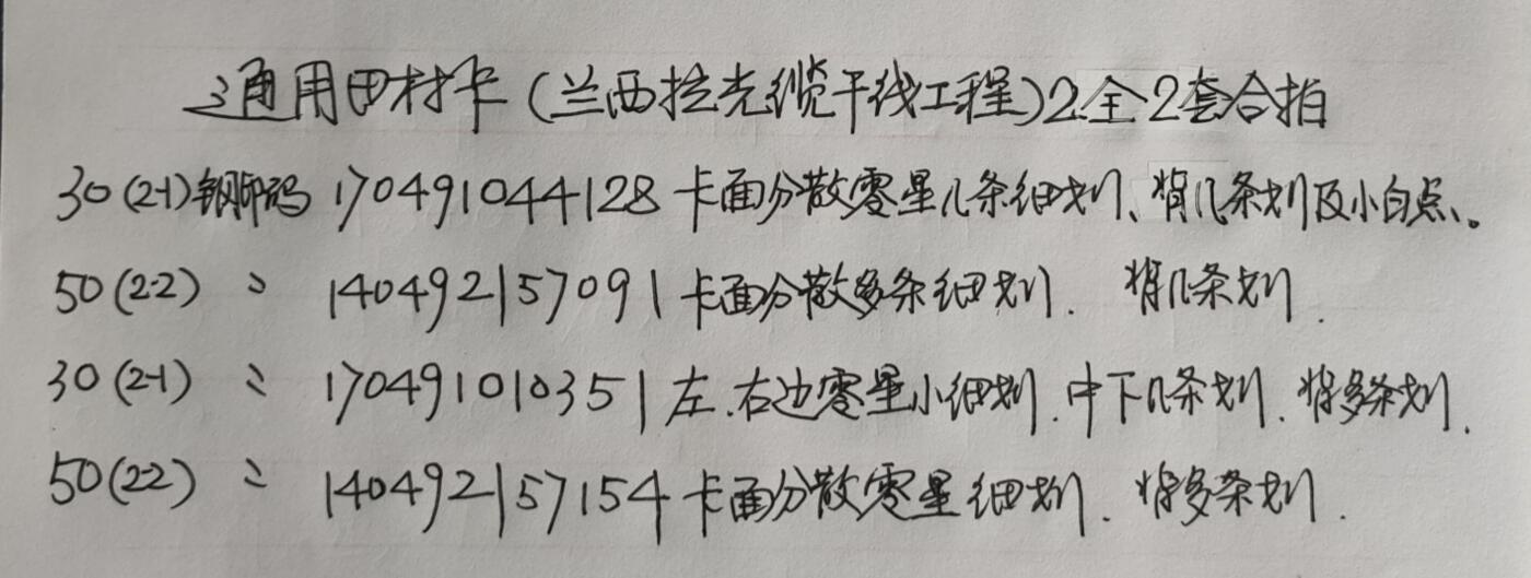 公藏第56期裸卡拍卖 通用田村卡（兰西拉光缆工程竣工）2全2套合拍。品相钢印码见描述。