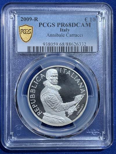 《竞宝斋》第420场 周日，周一，周二  3场连拍 （全场包邮） - PCGS PR68DCAM 2009意大利为纪念艺术大师安尼巴尔·卡拉奇而发行的官方纪念币 925银 22克 发行7000枚