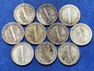 《竞宝斋》第420场 周日，周一，周二  3场连拍 （全场包邮） 10枚一组 美国小飞侠 墨丘利 10分银币 流通好品 包浆舒服