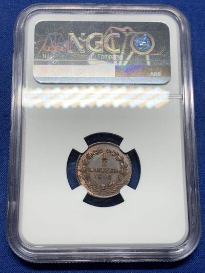 《竞宝斋》第420场 周日，周一，周二  3场连拍 （全场包邮） NGC MS64BN 德国1842年巴登1/2克鲁泽铜币