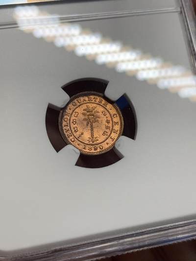 《竞宝斋》第420场 周日，周一，周二  3场连拍 （全场包邮） NGC MS64RB 英属锡兰1890年维多利亚1/4铜币 高分