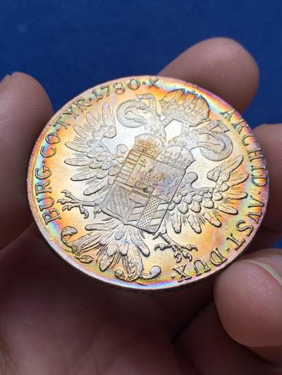 《竞宝斋》第420场 周日，周一，周二  3场连拍 （全场包邮） 后铸版 奥匈帝国1780大奶妈银币 环彩虹五彩车轮光难得一见 美不胜收