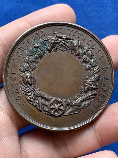 《竞宝斋》第420场 周日，周一，周二  3场连拍 （全场包邮） 法国播种者农业铜章 蜜蜂铜标 64.5克 50.7mm