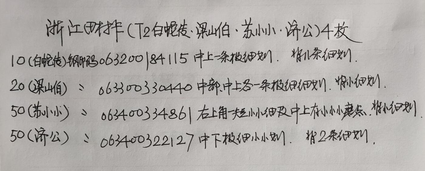 公藏第56期裸卡拍卖 浙江田村卡（T2  4-1-1  4-2-2  4-3-3  4-4-4）四套中各一枚合拍。品相钢印码见描述。