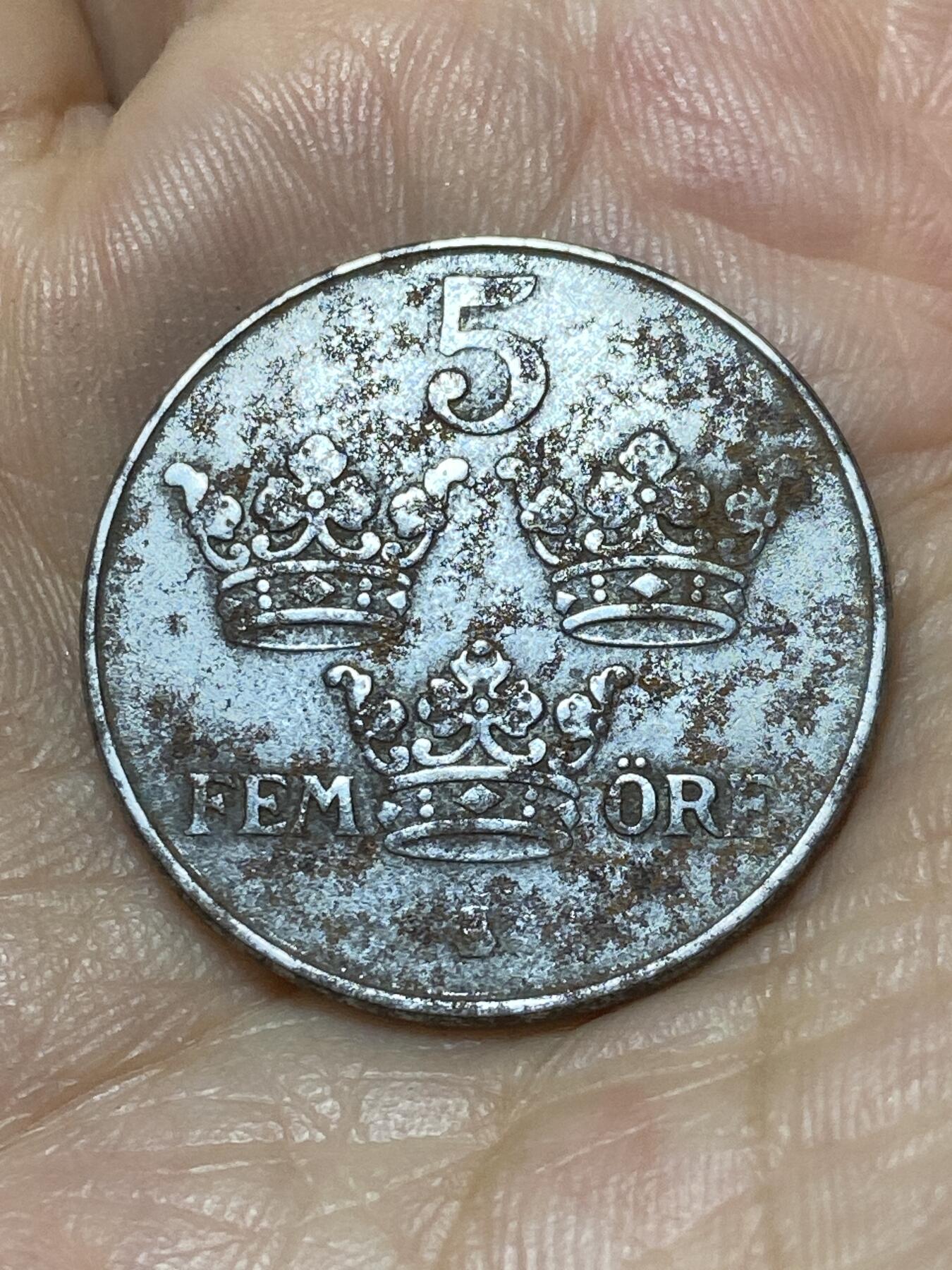 2025年第九十四场(总第一百二十场）外国好品散币(免佣金) 瑞典🇸🇪1942年5欧尔铁币(古斯塔夫五世时期，第四版首发年)