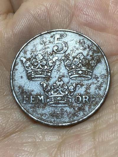 2025年第九十四场(总第一百二十场）外国好品散币(免佣金) - 瑞典🇸🇪1942年5欧尔铁币(古斯塔夫五世时期，第四版首发年)
