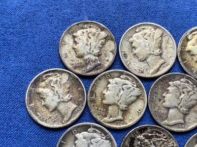 《竞宝斋》第420场 周日，周一，周二  3场连拍 （全场包邮） 10枚一组 美国小飞侠 墨丘利 10分银币 流通好品 包浆舒服