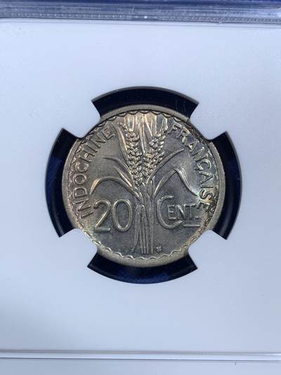 《竞宝斋》第420场 周日，周一，周二  3场连拍 （全场包邮） NGC MS64 法属印支1941年20分镍币