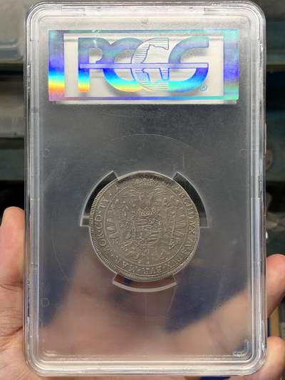 《竞宝斋》第420场 周日，周一，周二  3场连拍 （全场包邮） 亚军分 PCGS AU58 神圣罗马帝国 1688 匈牙利泰勒银币  利奥波德一世 大波浪流行发型 P大盒封装