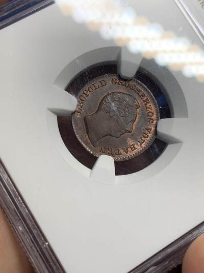 《竞宝斋》第420场 周日，周一，周二  3场连拍 （全场包邮） NGC MS64BN 德国1842年巴登1/2克鲁泽铜币