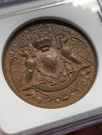 《竞宝斋》第420场 周日，周一，周二  3场连拍 （全场包邮） NGC MS62BN 1885年德国俾斯麦70岁纪念铜章 加厚盒