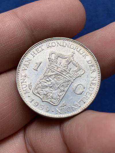 《竞宝斋》第420场 周日，周一，周二  3场连拍 （全场包邮） 荷兰 1939年 威廉明娜女王 1盾 银币