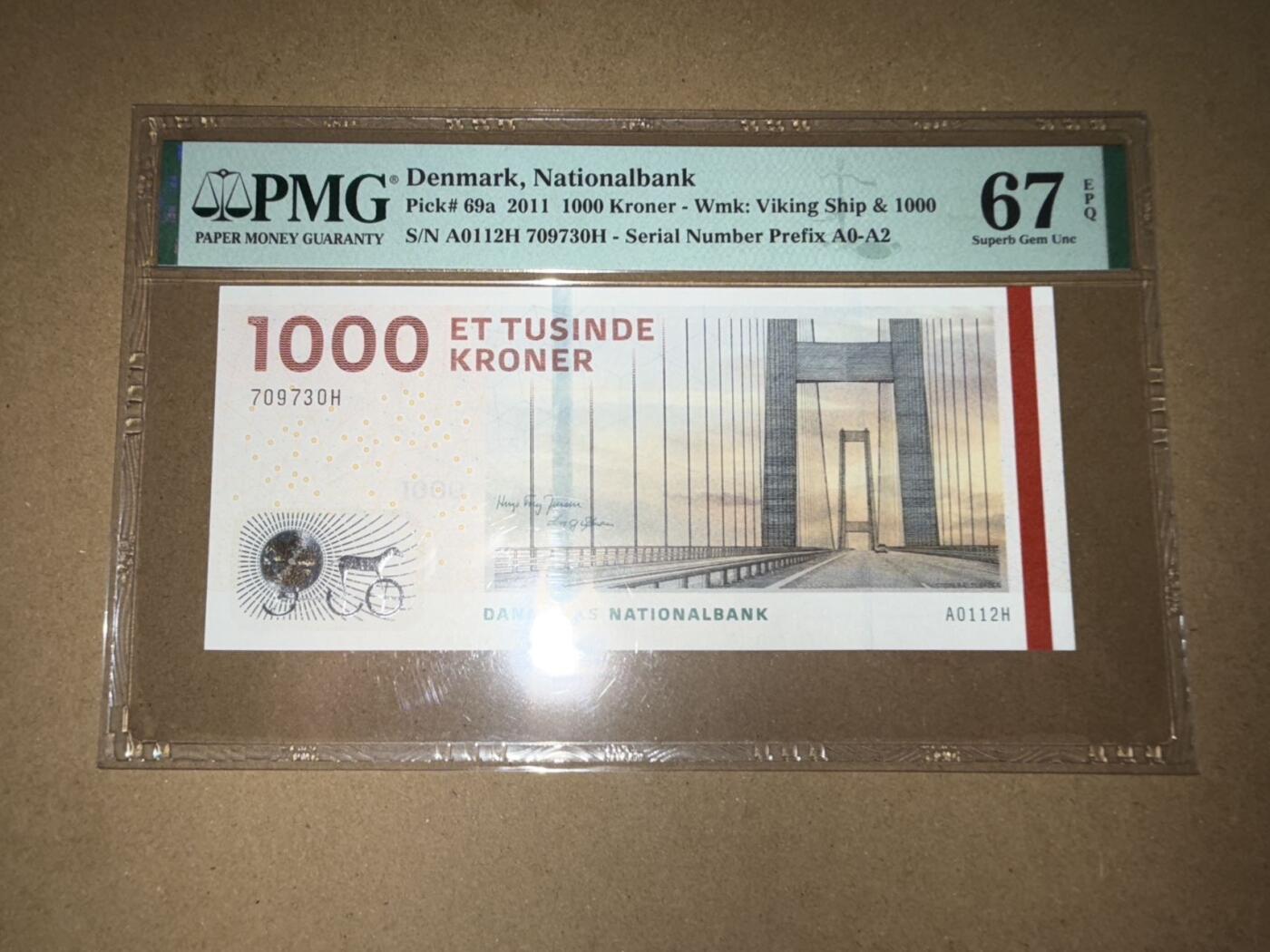 【礼羽收藏】🌏世界钱币拍卖第104期 丹麦1000克朗纸币PMG 67EPQ高分评级币