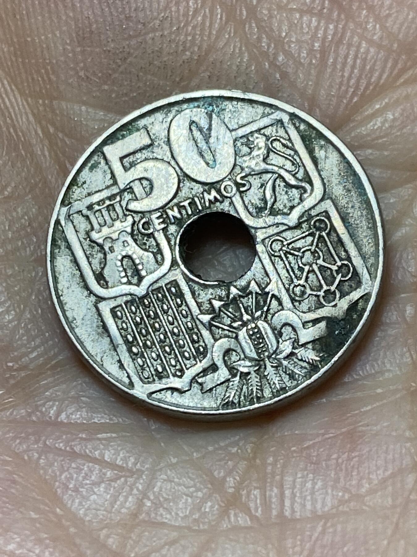 2025年第九十四场(总第一百二十场）外国好品散币(免佣金) 西班牙🇪🇸1949年50分(弗朗哥执政时期，箭头向上版)