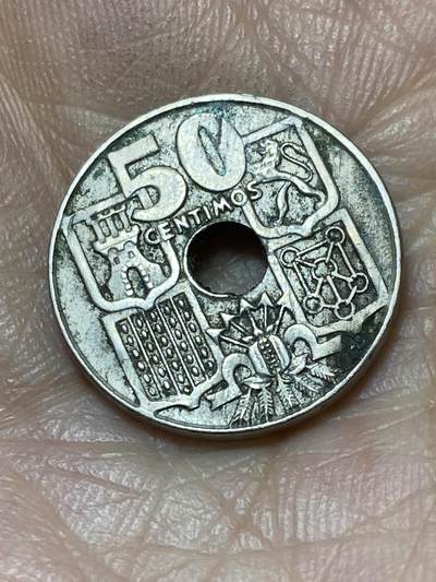 2025年第九十四场(总第一百二十场）外国好品散币(免佣金) - 西班牙🇪🇸1949年50分(弗朗哥执政时期，箭头向上版)