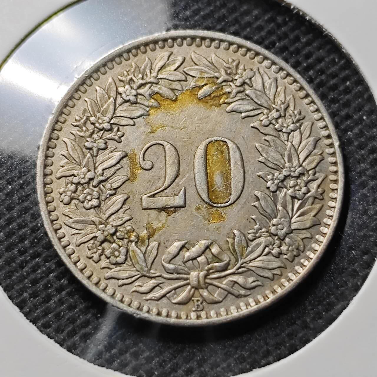 KK钱币收藏小铺 第343场 2月预留时间 周末发货 1944瑞士20分 镍币