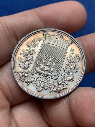 《竞宝斋》第420场 周日，周一，周二  3场连拍 （全场包邮） 法国塞纳圆形代币 32.3mm 15.4克 手指银标