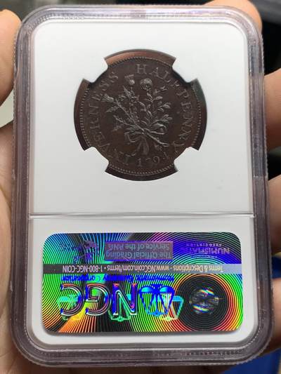 《竞宝斋》第420场 周日，周一，周二  3场连拍 （全场包邮） NGC MS63BN 1794年苏格兰因弗内斯郡协和半便士 背面的玫瑰图案非常精美 极其少见的token精品 pl状态非常出色