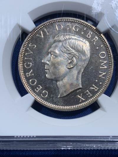 《竞宝斋》第420场 周日，周一，周二  3场连拍 （全场包邮） NGC PF66 英国1937年乔治六世加冕首年精致半克朗银币，顶级品相。