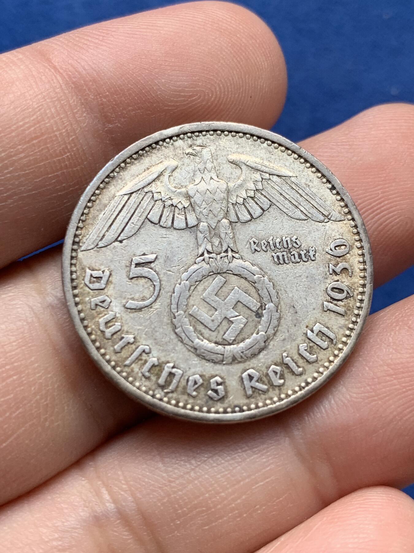 《竞宝斋》第420场 周日，周一，周二  3场连拍 （全场包邮） 德国1936年A兴登堡5马克银币 帝国鹰版 原味包浆