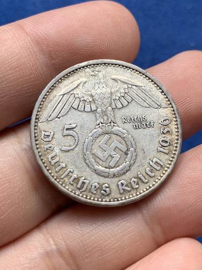 《竞宝斋》第420场 周日，周一，周二  3场连拍 （全场包邮） 德国1936年A兴登堡5马克银币 帝国鹰版 原味包浆