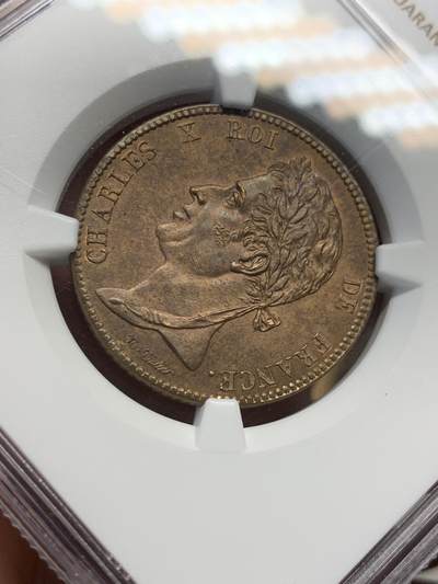 《竞宝斋》第420场 周日，周一，周二  3场连拍 （全场包邮） 冠军分 NGC MS66RB 法属西印度殖民地 1825年 查理十世 5分铜币 可遇不可求的状态