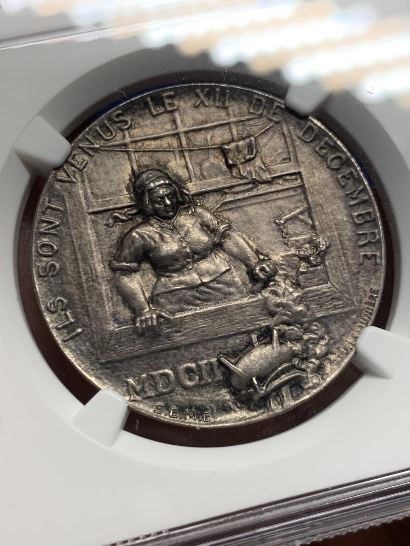《竞宝斋》第420场 周日，周一，周二  3场连拍 （全场包邮） NGC MS64 瑞士1902年日内瓦凯雷德战役300周年纪念银章 淡包浆