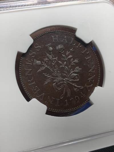 《竞宝斋》第420场 周日，周一，周二  3场连拍 （全场包邮） NGC MS63BN 1794年苏格兰因弗内斯郡协和半便士 背面的玫瑰图案非常精美 极其少见的token精品 pl状态非常出色