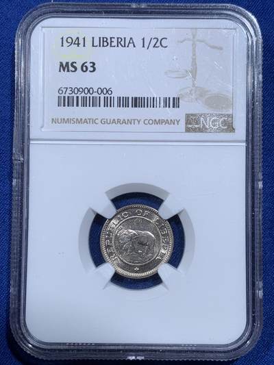 《竞宝斋》第420场 周日，周一，周二  3场连拍 （全场包邮） 3枚一组 NGC MS63-64利比里亚1941年大象(1分MS非常少见）