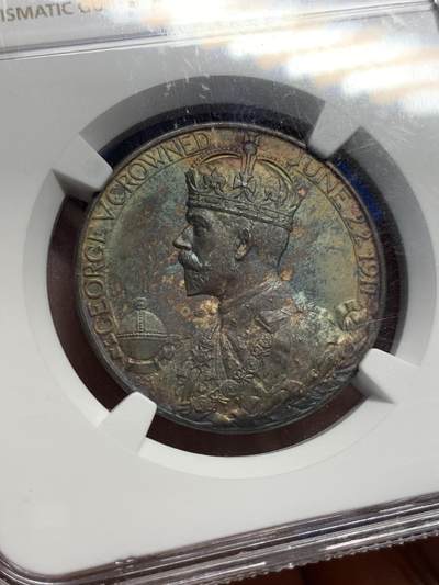 《竞宝斋》第420场 周日，周一，周二  3场连拍 （全场包邮） NGC MS62MATTE 英国1911乔治五世加冕银章 包浆如画 低评好状态