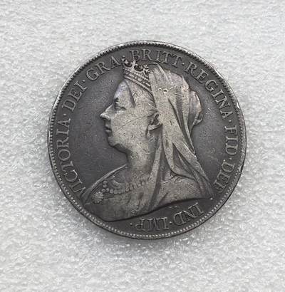 世界钱币专场拍卖 - 1900年英国维多利亚女王披纱马剑1克朗流通银币 28克 92.5%银
