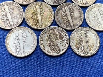 《竞宝斋》第420场 周日，周一，周二  3场连拍 （全场包邮） 10枚一组 美国小飞侠 墨丘利 10分银币 流通好品 包浆舒服