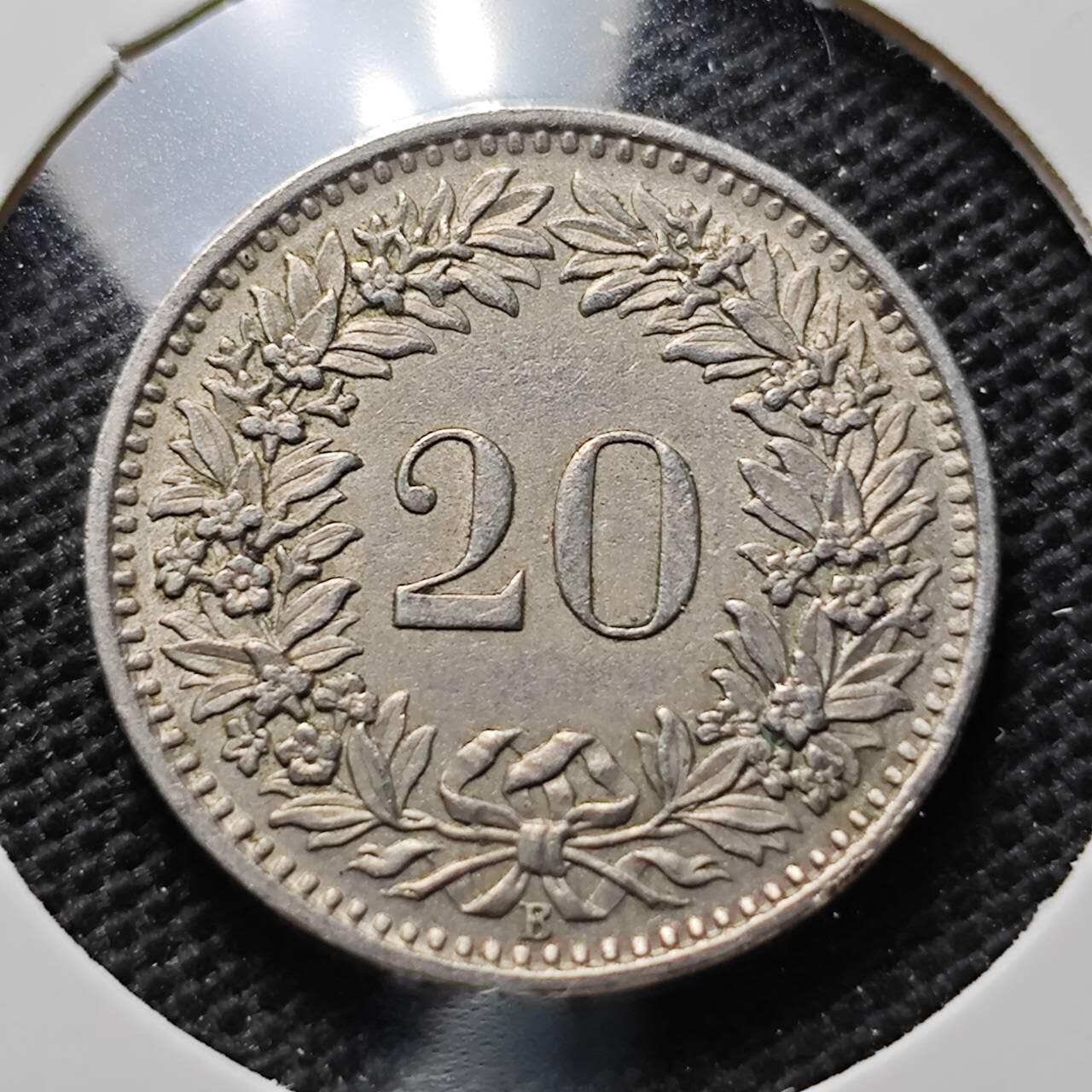 KK钱币收藏小铺 第343场 2月预留时间 周末发货 1953瑞士20分 