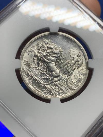 《竞宝斋》第420场 周日，周一，周二  3场连拍 （全场包邮） NGC AU58 意大利1916年马车2里拉银币