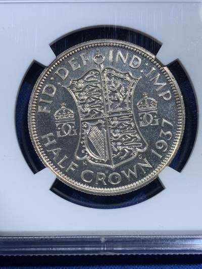 《竞宝斋》第420场 周日，周一，周二  3场连拍 （全场包邮） NGC PF66 英国1937年乔治六世加冕首年精致半克朗银币，顶级品相。