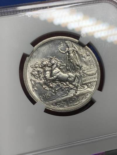 《竞宝斋》第420场 周日，周一，周二  3场连拍 （全场包邮） NGC AU58 意大利1916年马车2里拉银币
