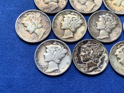 《竞宝斋》第420场 周日，周一，周二  3场连拍 （全场包邮） 10枚一组 美国小飞侠 墨丘利 10分银币 流通好品 包浆舒服