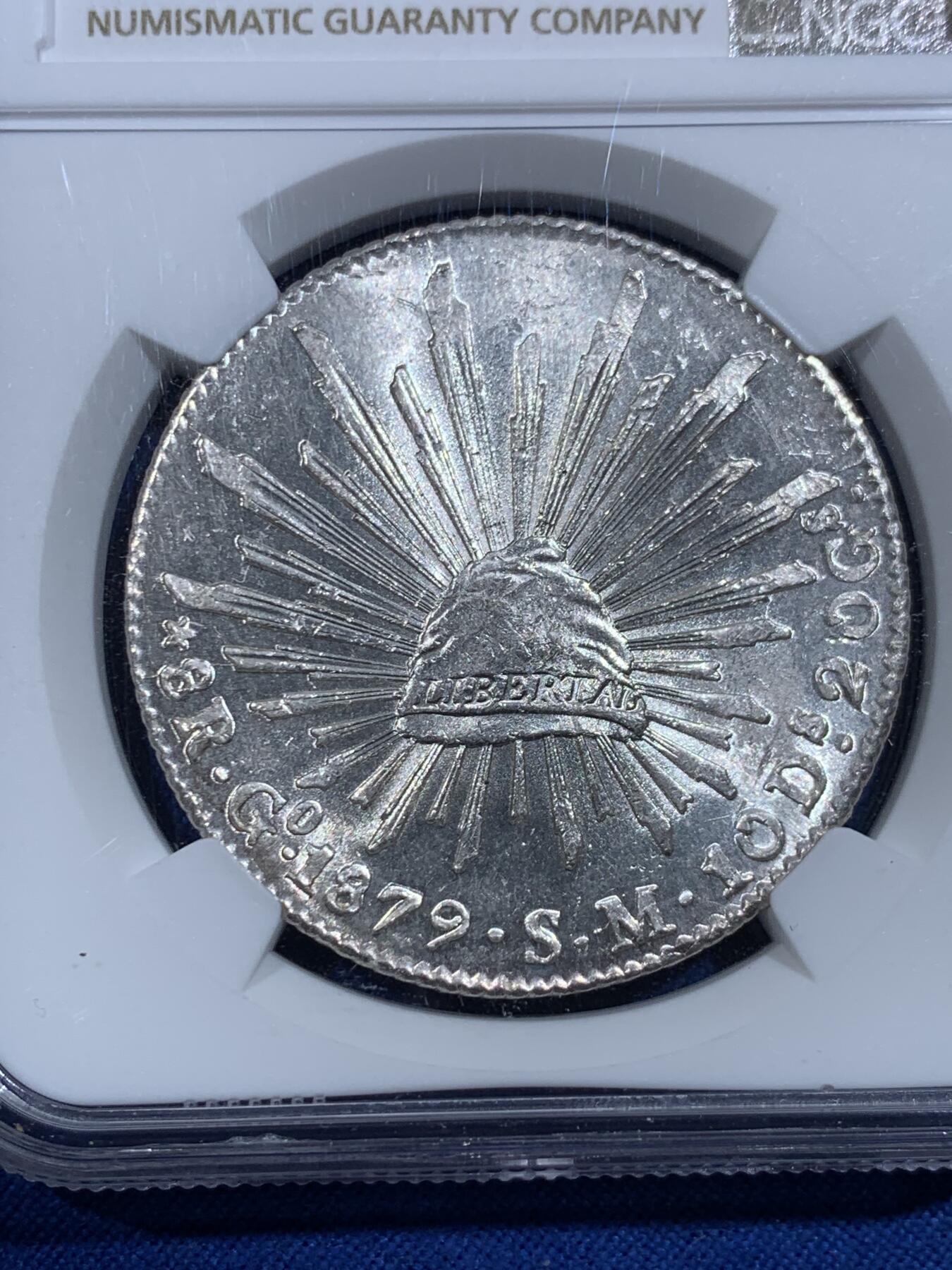《竞宝斋》第420场 周日，周一，周二  3场连拍 （全场包邮） NGC MS63 墨西哥 1879 GO SM版 花边鹰洋 转光犀利 很不错的藏品