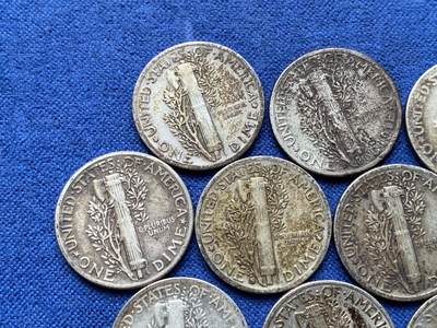 《竞宝斋》第420场 周日，周一，周二  3场连拍 （全场包邮） 10枚一组 美国小飞侠 墨丘利 10分银币 流通好品 包浆舒服