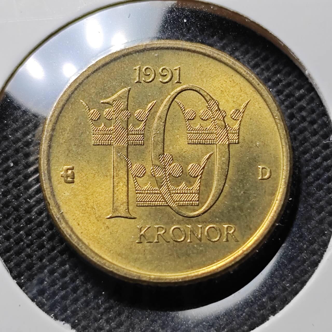 KK钱币收藏小铺 第342场 2月预留时间 周末发货 1991瑞典10克朗 好品
