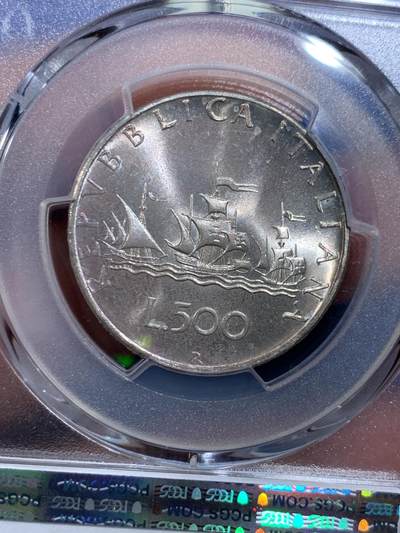 《竞宝斋》第420场 周日，周一，周二  3场连拍 （全场包邮） PCGS MS67 意大利500里拉银币 1970哥伦布文艺复兴少女 卷拆车轮光高分！